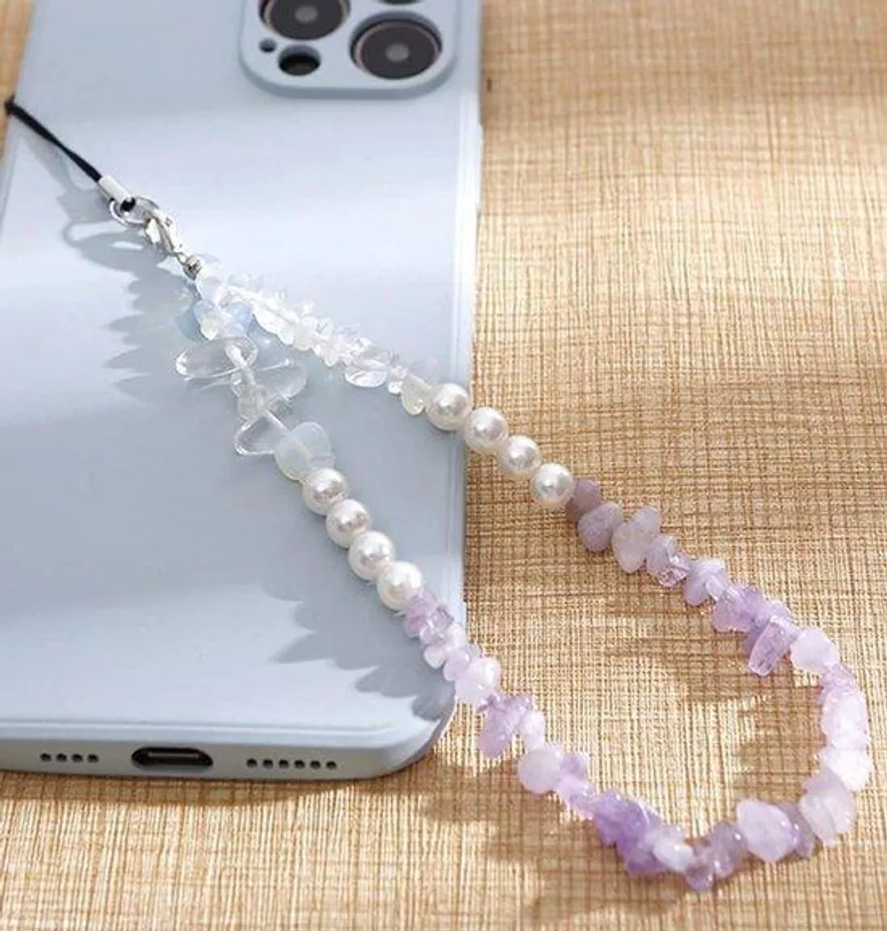 Anti-chute téléphone perles cristal et prune, collier perlé de luxe