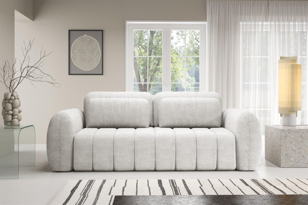 Sofa 3-Sitzer mit Schlaffunktion CARIA in Stoff Quelle Weiss