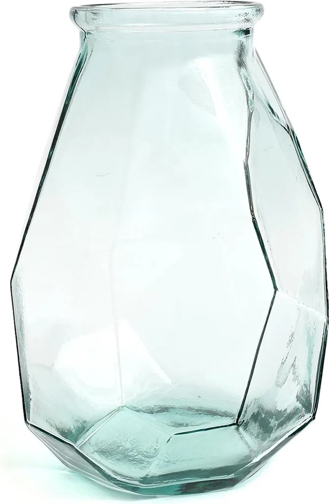 Vase bleu 35cm en verre recyclé avec reflets azur et finition artisanale
