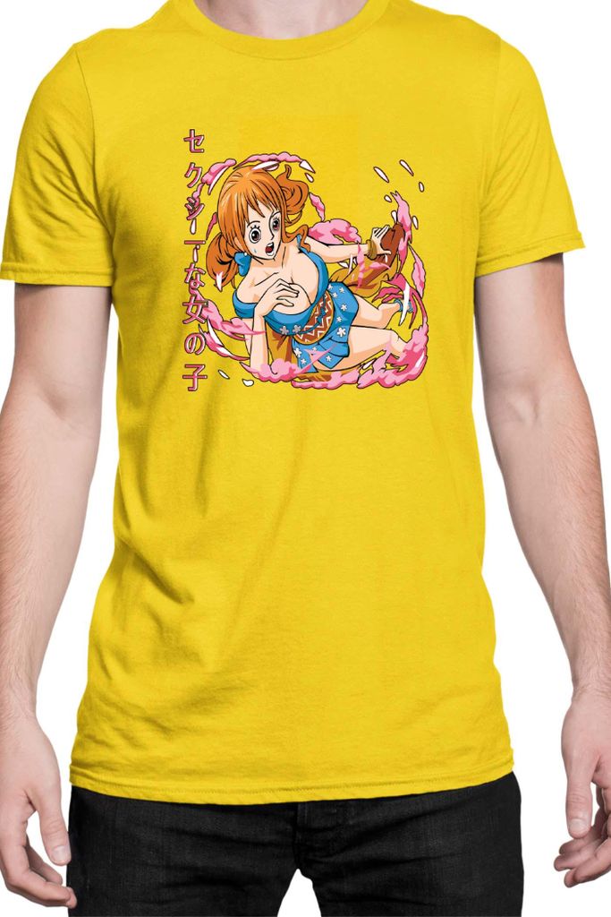 Herren T-Shirt Japan Manga Anime Comics Animation One Manga Piece Anime Nami Hero, Man L / Gelb