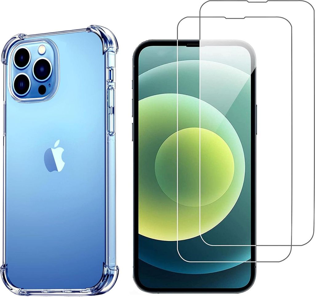 Stoßfeste Hülle für iPhone 13 PRO MAX mit 2 Displayschutzfolien aus gehärtetem Glas Phonillico