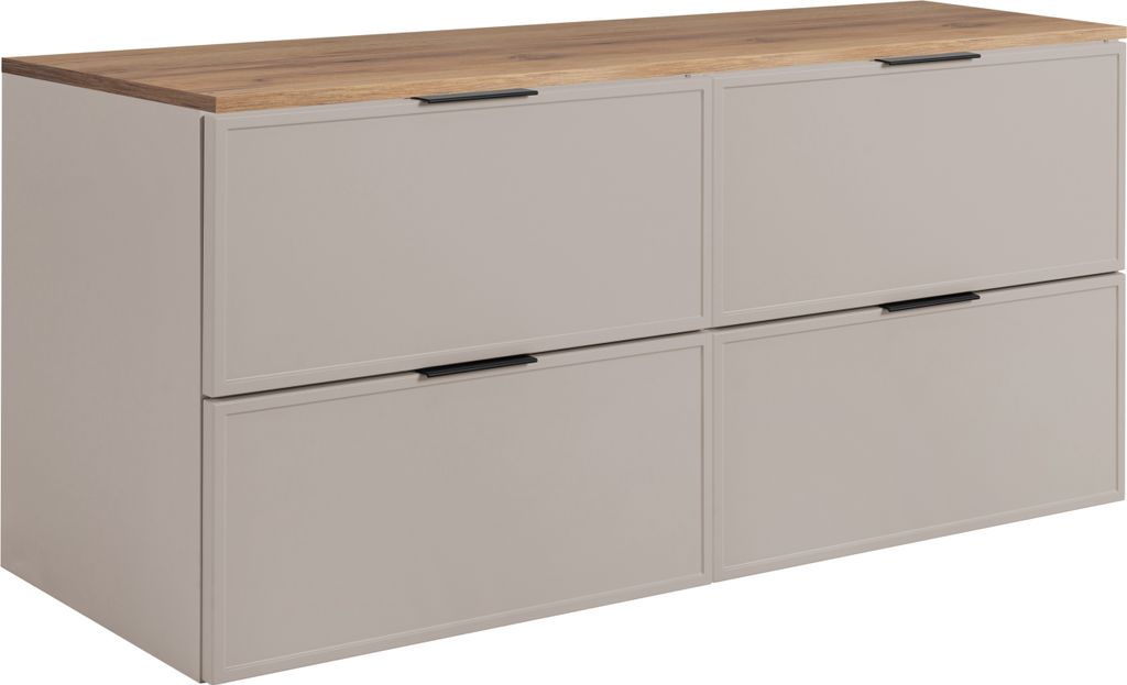 Badezimmerschrank, Kaschmir / Craft-Eiche, Schwarze Griffe, 160 (2 x 80) x 46 x 57 cm