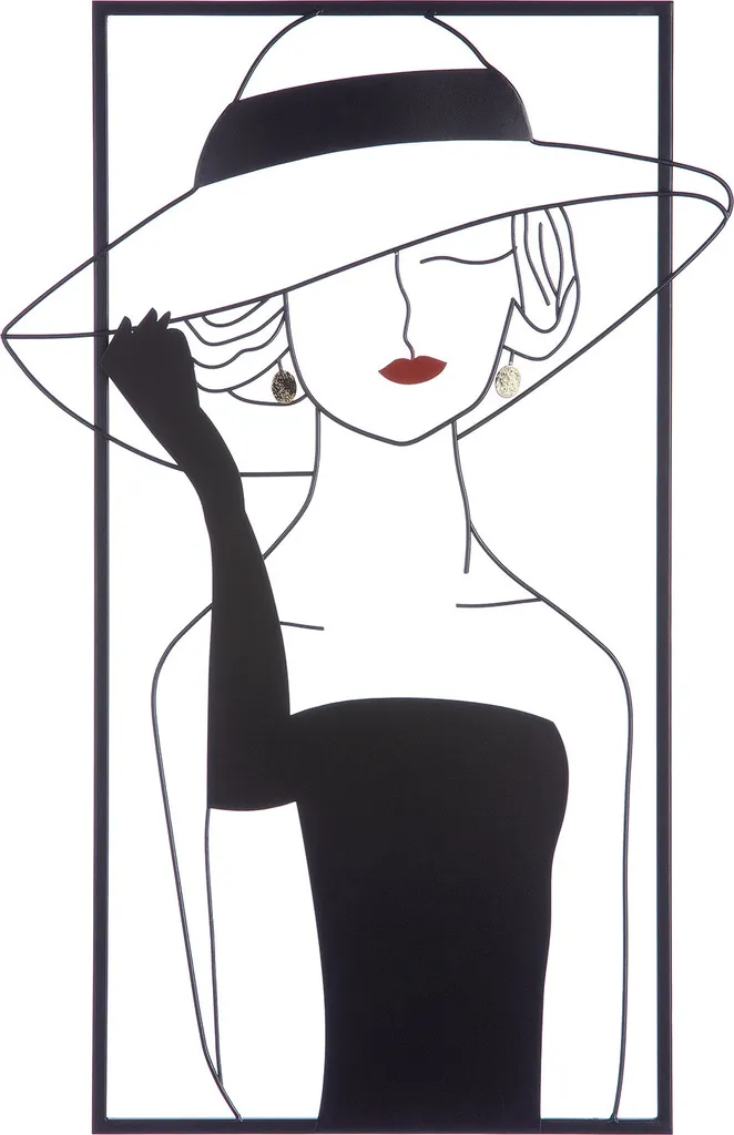 Relief Mural Rectangulaire Gilde Lady mit Hut en Métal Noir 60 cm