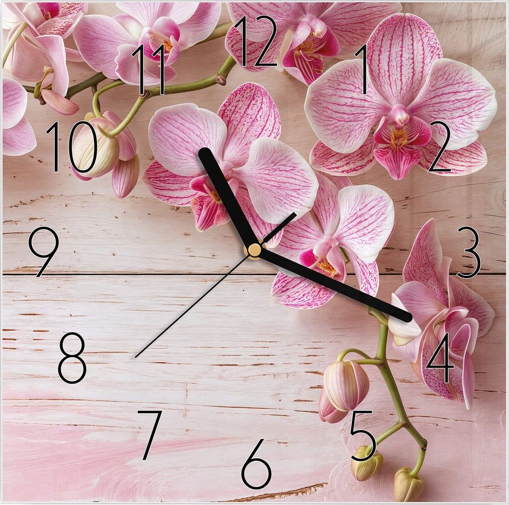 Wanduhr aus Glas mit Motiv Orchideen_tabletop- 30 x 30 cm - inkl. Aufhängesystem