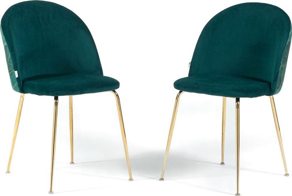 Set 2 gepolsterte Esszimmerstühle aus dekoriertem Samt, Metallbeine, elegantes Design für Küche, Esszimmer, Bar und Restaurants SARA - Petrol/Gold