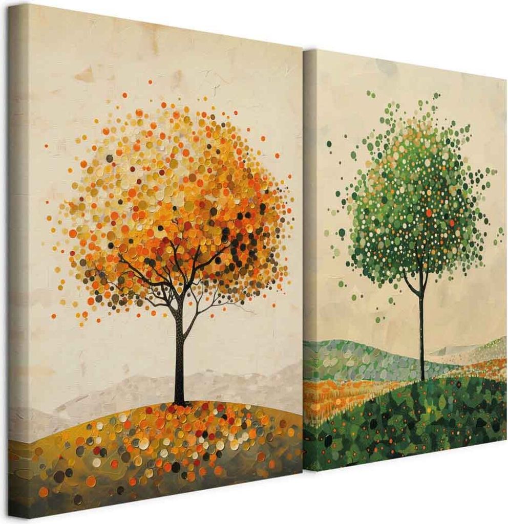 murando - Akustikbild XL Set Herbstbaum Kunstdruck auf Leinwandbild 80x60cm 2 Teilig je 40x60cm Collage 2er Kunst Wandpaneele Schalldämmung Leinwa...