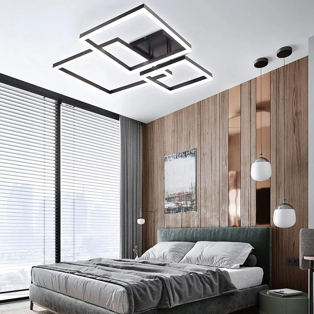 Plafonnier LED Créatif à Intensité Variable - Lustre Moderne 3 Carrés - 11