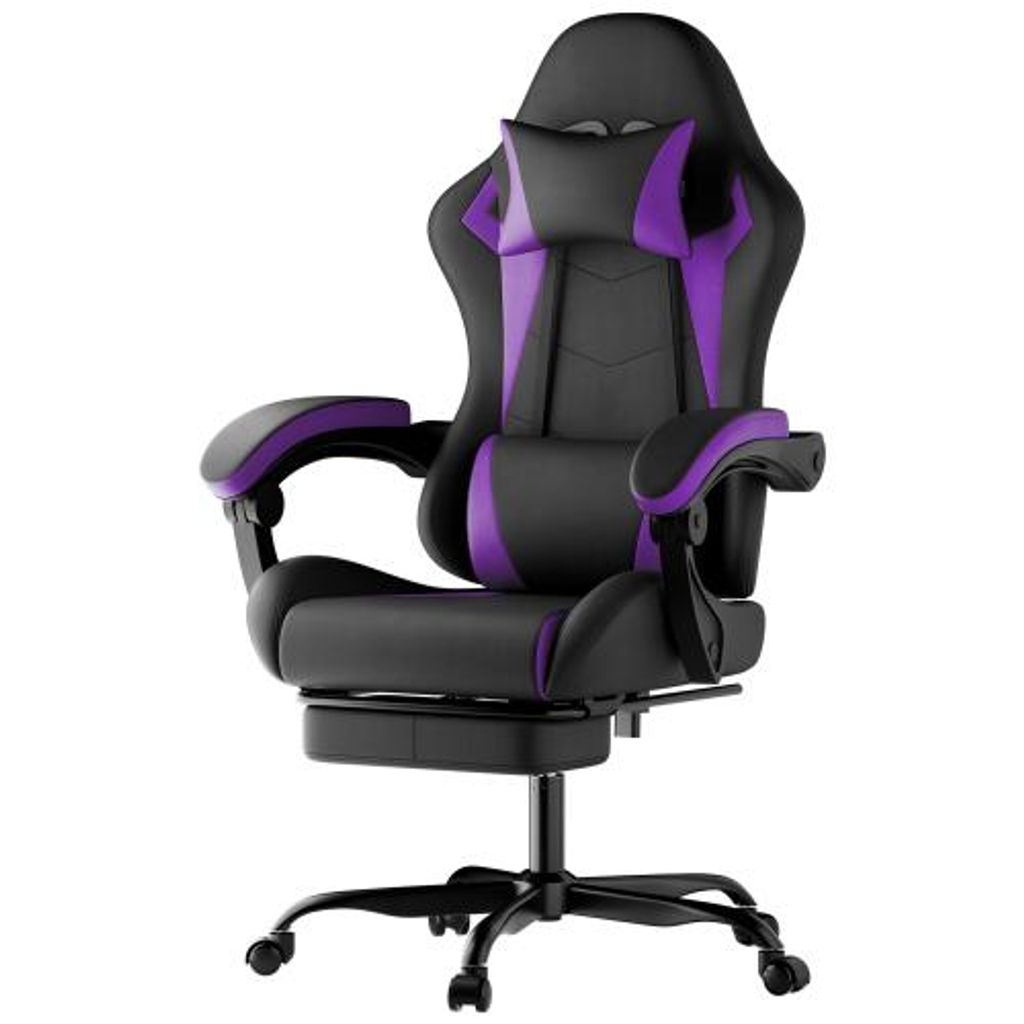 Gaming Stuhl ergonomisch, höhenverstellbar, Gamer Stuhl mit Lendenkissen und Kopfstütze