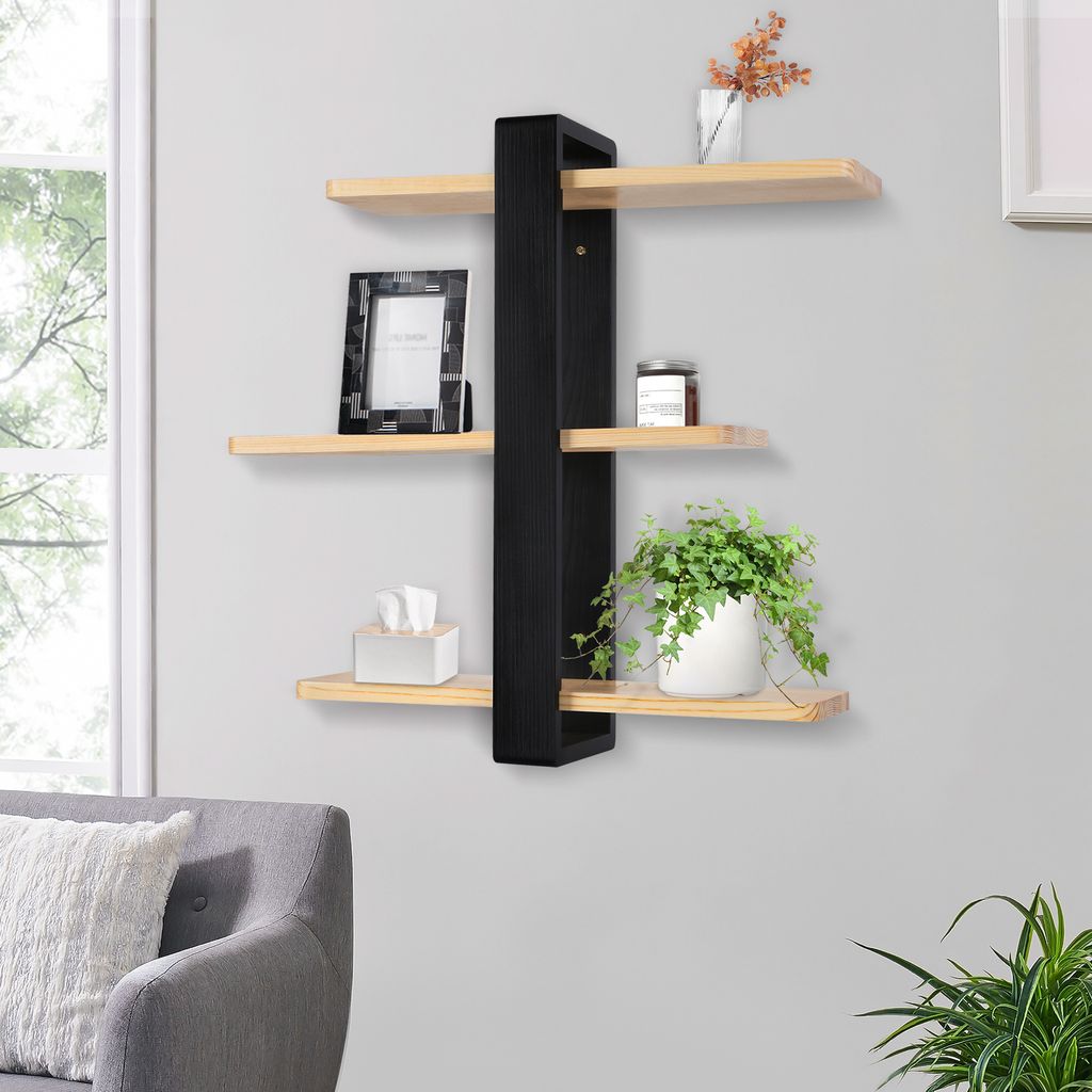 Wandregal 3 Ablagen Schweberegal aus Holz für Wohnzimmer Produktbild 