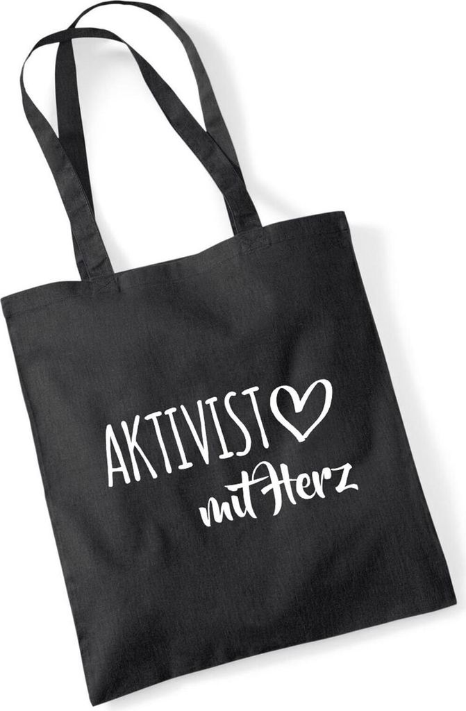 Huuraa Jutebeutel Aktivist mit Herz 10 Liter Black Baumwolle Tasche Geschenkidee