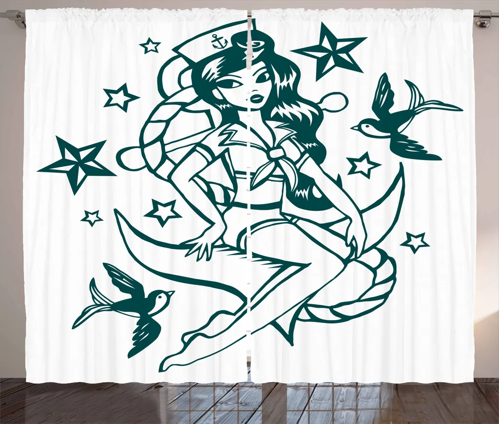 ABAKUHAUS Rideau fronces Anker Pin-up marin 280x225 cm bleu sarcelle