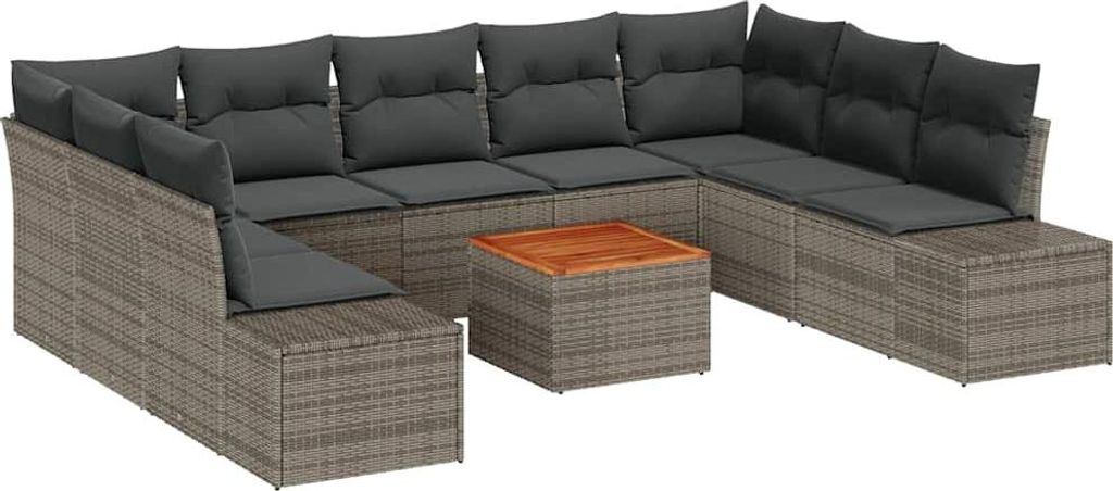 vidaXL Gartensofa-set mit Kissen 10 pcs Grau Poly-Rattan