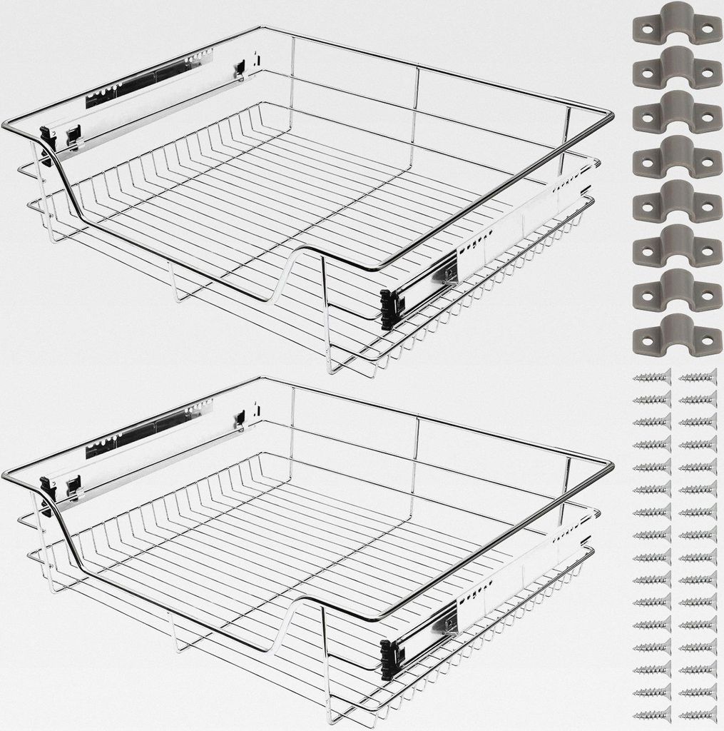 Teleskopschublade 2X60cm Küchenschublade, Schrankauszug, Küchenschrank Korbauszug mit Schienensystem Küchen Regal Vollauszug Schublade spülschr...