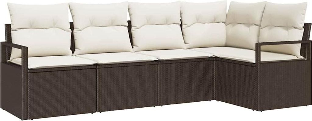 vidaXL Gartensofa-set mit Kissen 5 pcs Braun und Weiß Poly-Rattan