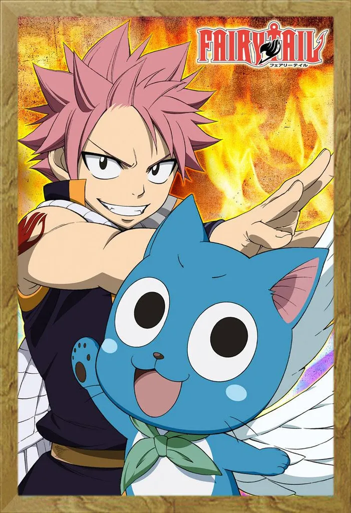 Poster Fairy Tail Natsu & Happy con Cornice Shinsuke Maxi Rovere 61x91.5