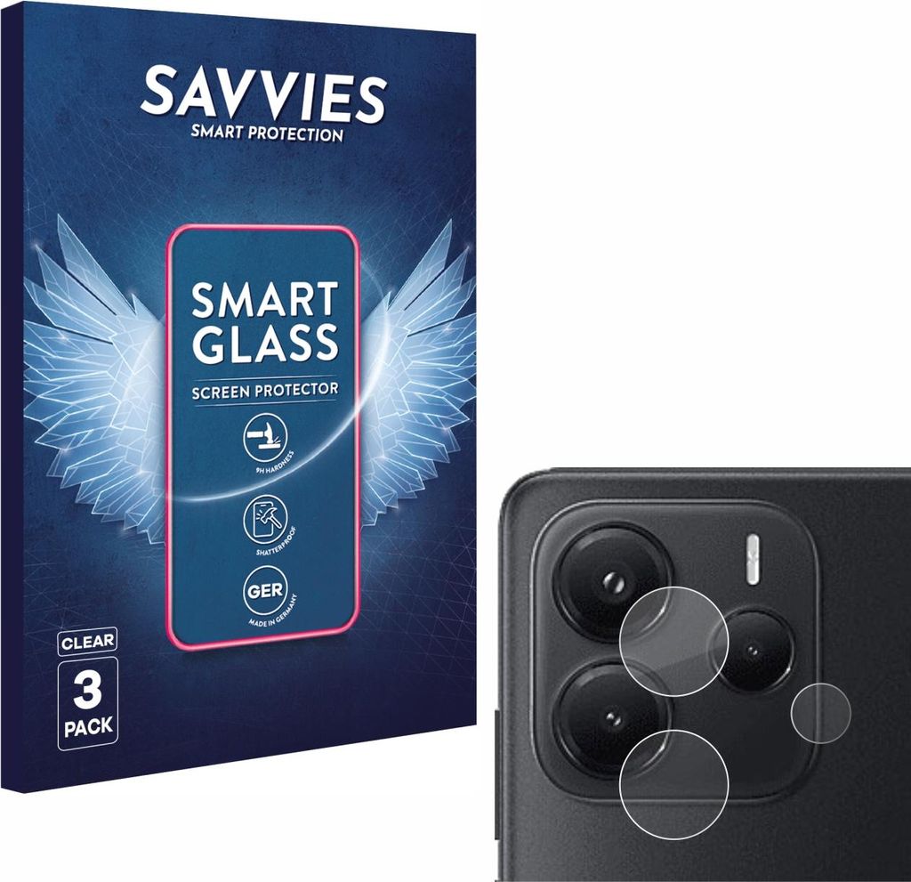 3x Savvies Schutzglas Folie für Xiaomi Redmi Note 14 4G (NUR Kameraschutz) 9H Panzer Schutzfolie Glas Displayschutz klar transparent