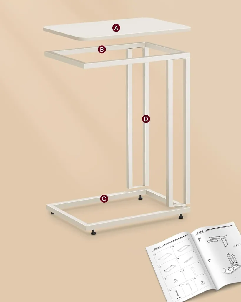 Table d'Appoint Blanche avec Structure Acier, Montage Facile et Rapide