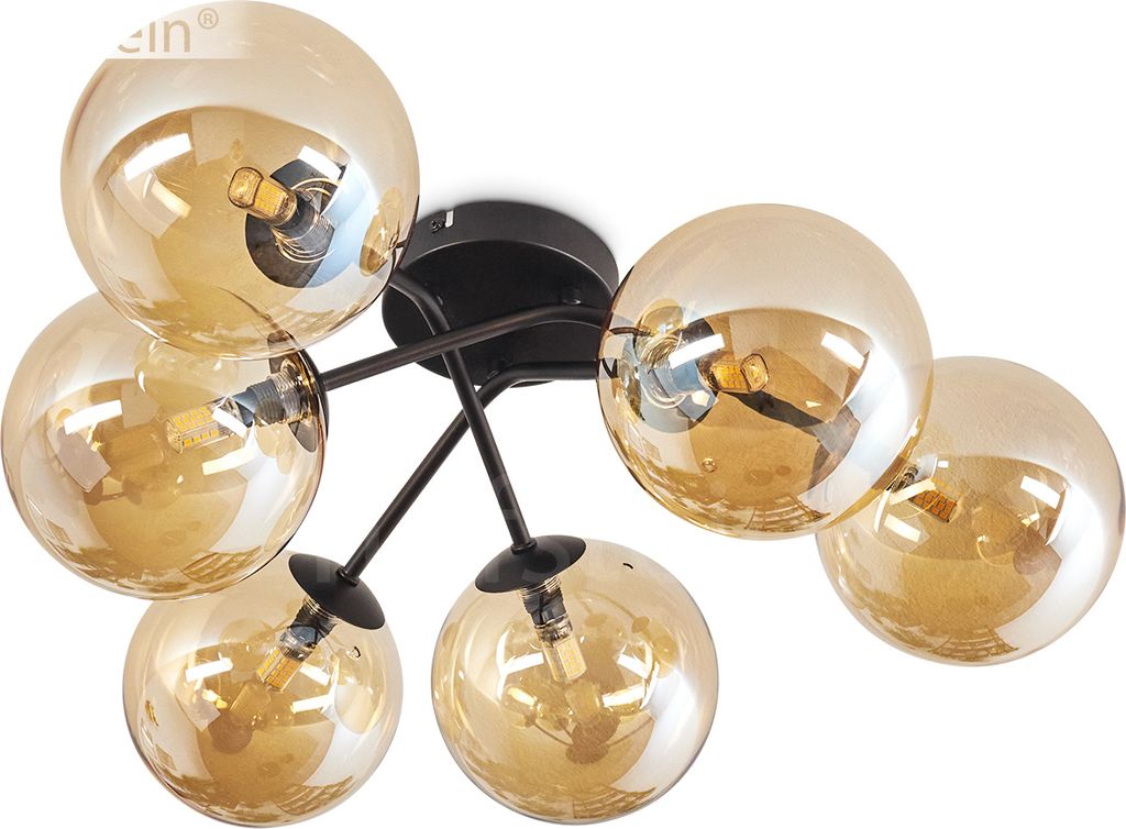 Isorella Deckenlampe aus Metall/Glas in Schwarz/Bernsteinfarben