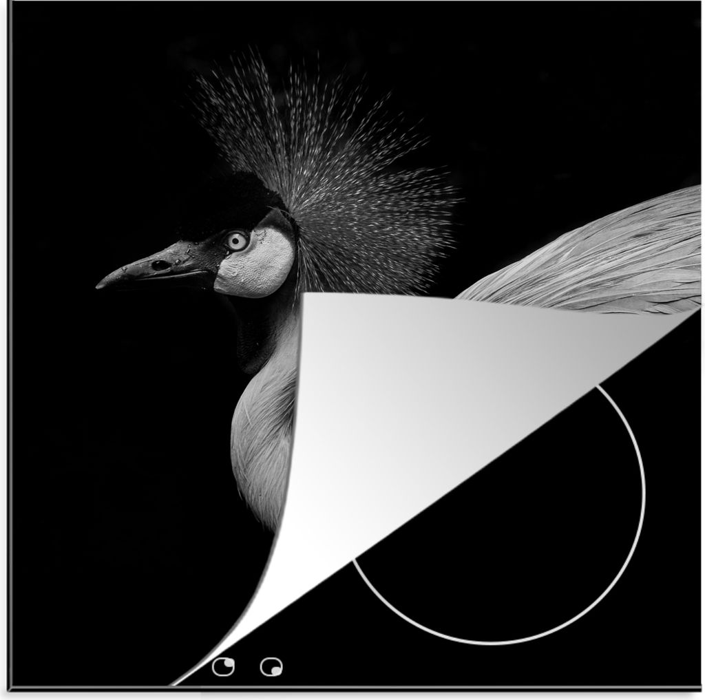 KitchenYeah Herdabdeckplatte Kranich - Schwarz - Weiß - Vogel - Tiere , 78x78cm, Küche Deko, Glaskeramikkochfeld Herdabdeckung, Abdeckplatte f...