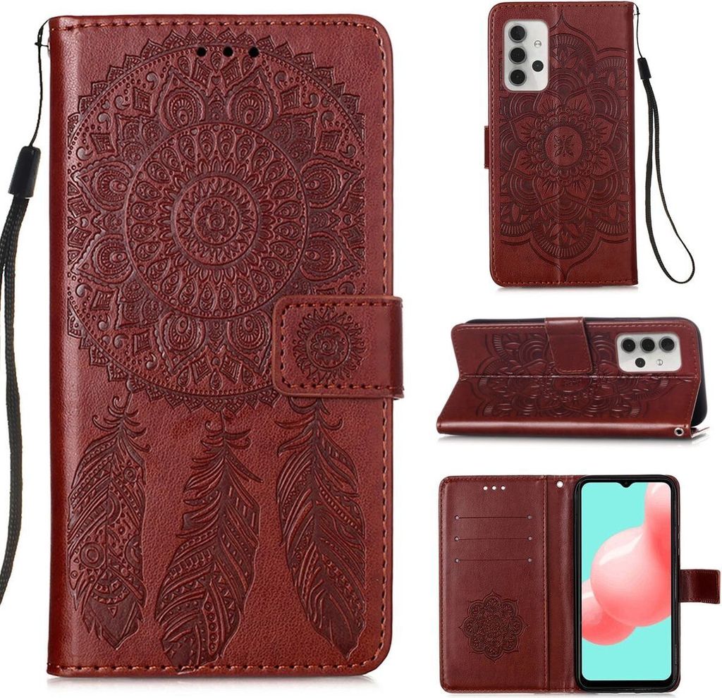 König Design Hülle kompatibel mit Samsung Galaxy A32 5G Kunstleder Handyhülle - Handy Case Braun