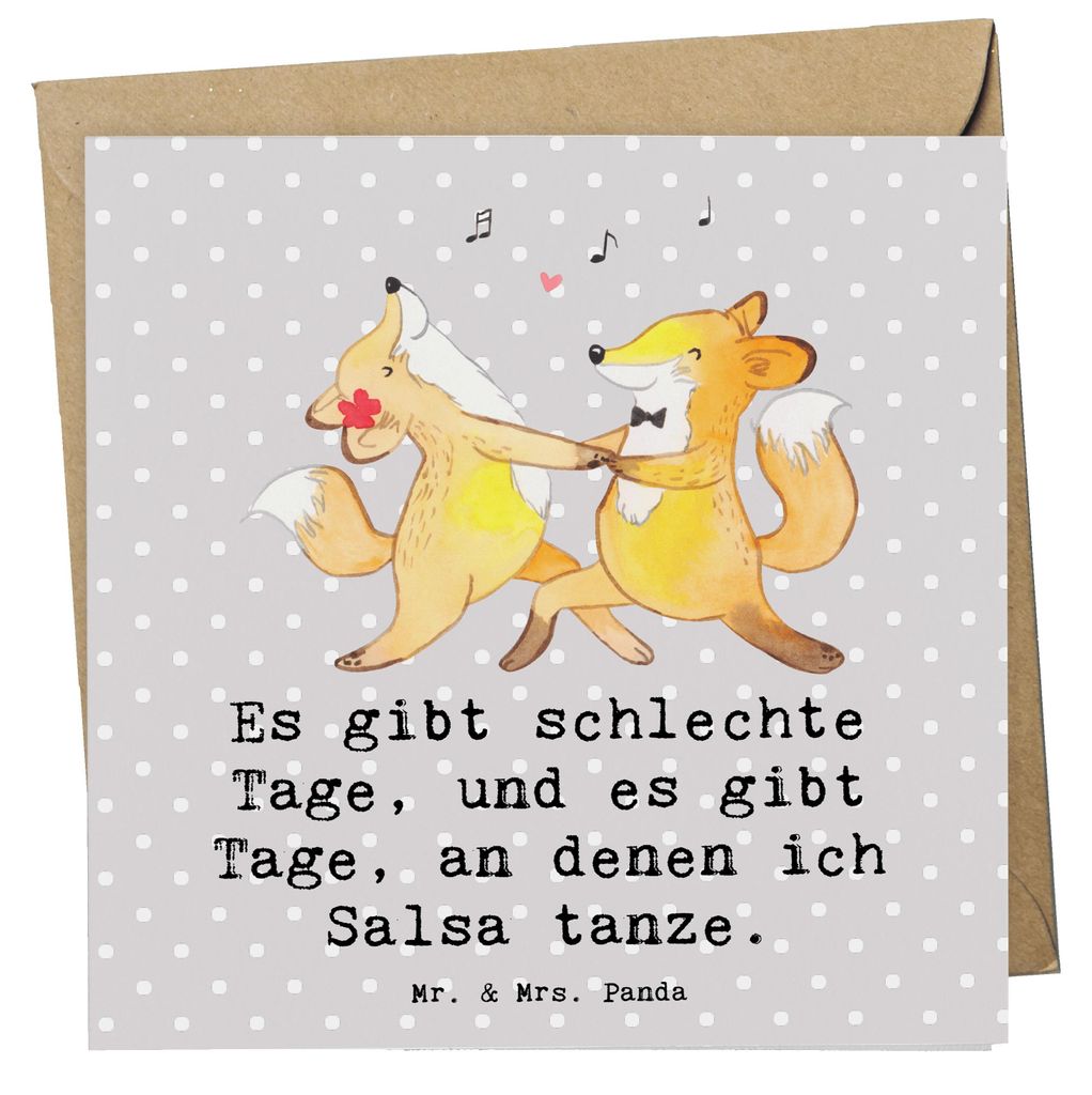 Mr. & Mrs. Panda Glückwunschkarte Füchse Salsa tanzen - Grau Pastell - Geschenk, doppelkarte, Klappkarte, faltkarte, Tanzschule, Grußkarte, Tanz...