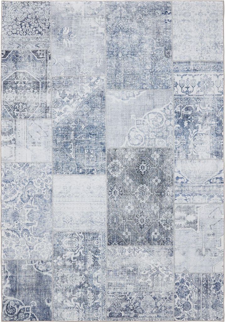 benuta Waschbarer Vintage Teppich George Blau 300x400 cm Wohnzimmerteppich Schlafzimmer weich orientalisch Rechteckig