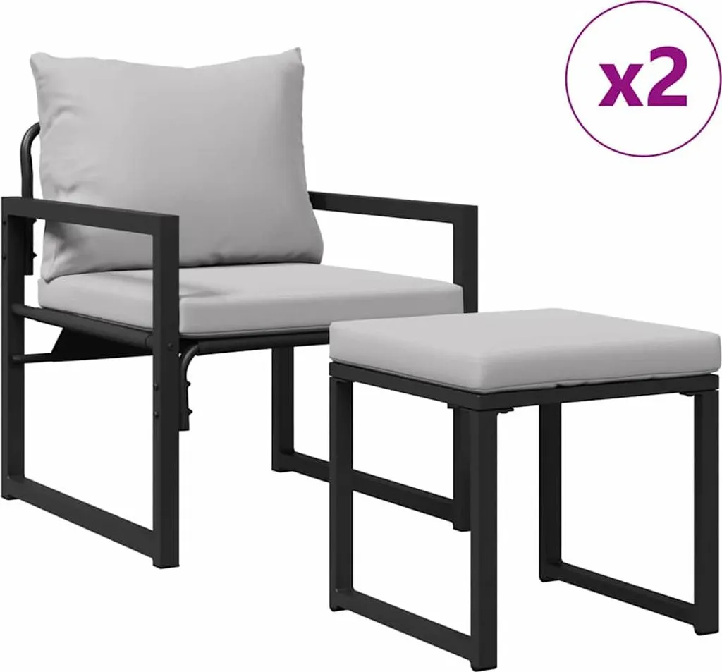 Meuble de Jardin 4 pcs en Acier Résistant Noir avec Coussins de Confort