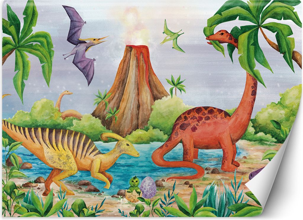 Vlies fototapete Dinosaurier am See 300x210 cm Feeby Blau inkl. Kleber einfache Montage