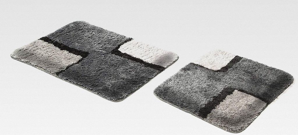 Badematte Set | grau | Paris | 2 teilig | rutschfest | WC-Vorleger 55 x 65 cm | Badvorleger 58 x 90 cm | Badteppich | Teppich | Bad | Badezimmer