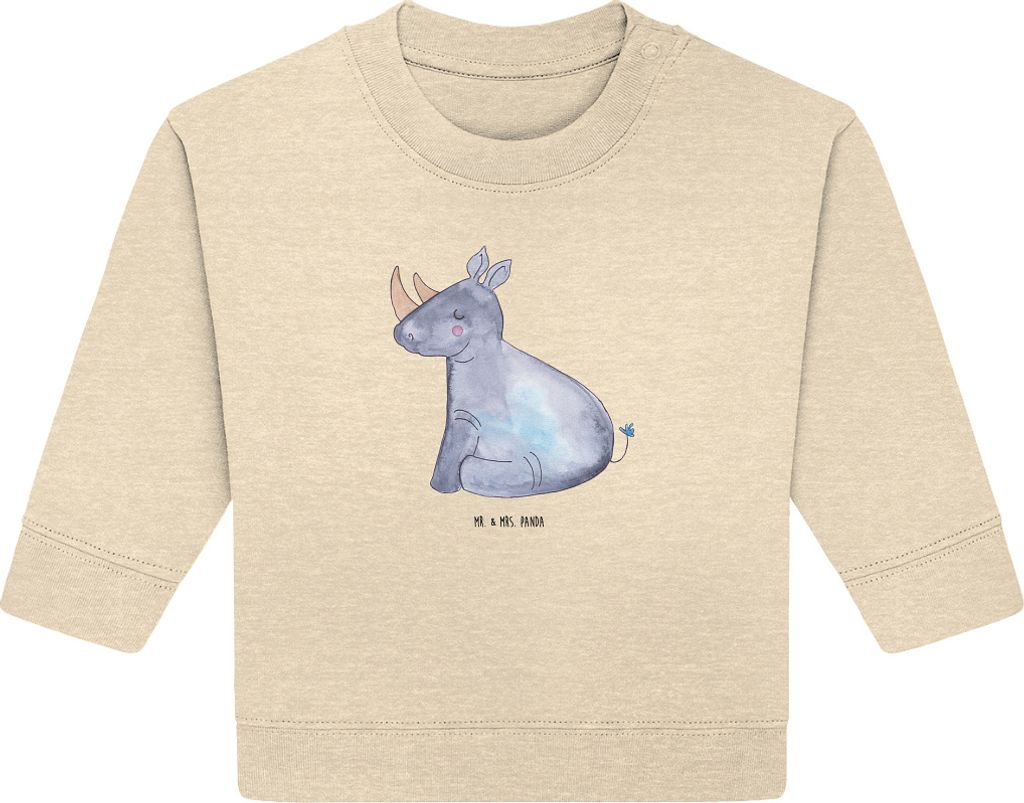 Mr. & Mrs. Panda Organic Baby Pullover Einhorn Nashorn 6. - 12. Monat - Natural Raw - Geschenk, Glitzer, Bullover, Regenbogen, Lustig, Unicorn, Nas...