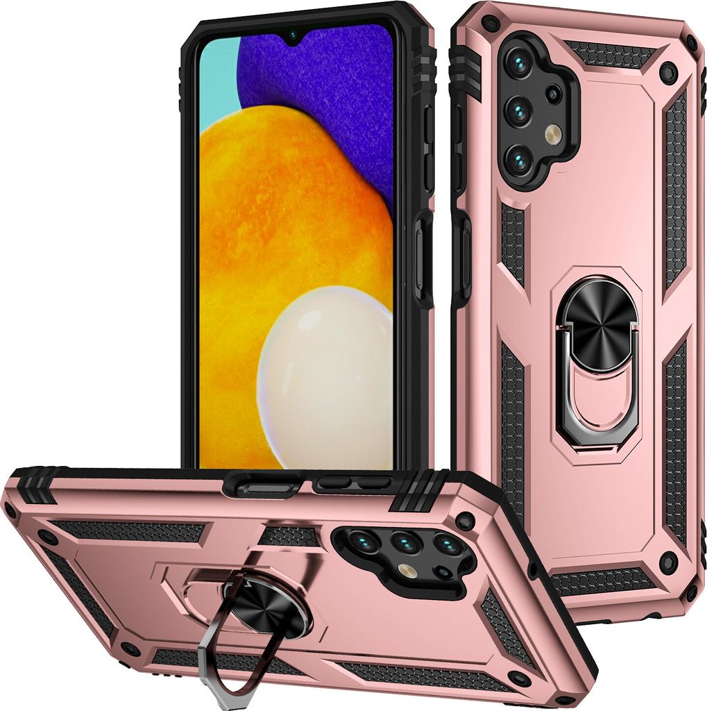 Galaxy A13 4G Hülle, Dual Layer Robust Militäre Schutzhülle mit Ringhalterung Ständer für Samsung Galaxy A13 4G Rosa