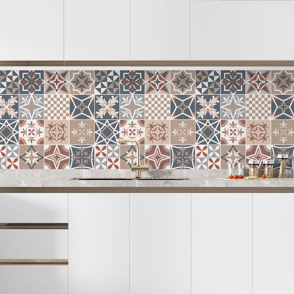 Klebefolie für Küchenrückwand – Lumaléa – Zementfliesen-Optik – Klebefolie + GLANZ-Schutz – 60 x 60 cm