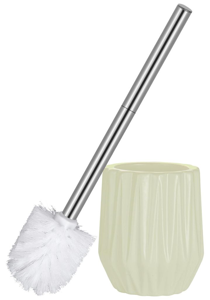 WC-Bürstenset mit Halter, Keramik und Edelstahl, rautenförmig, beige