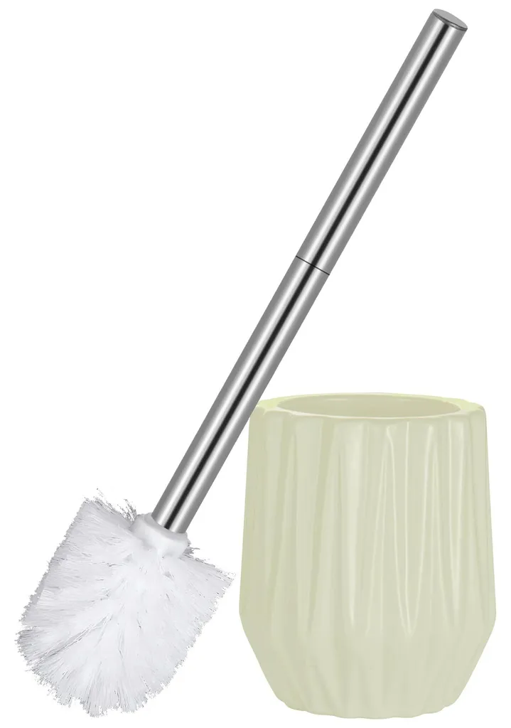 Ensemble brosse de toilettes beige en céramique et acier inoxydable