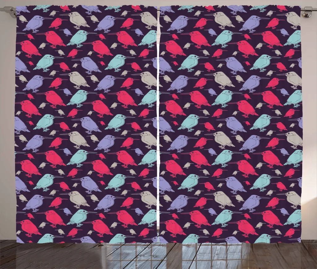 ABAKUHAUS Tenda rustica con uccelli, motivo vivace con martin pescatori, tende universali per soggiorno con passanti e ganci, 280 x 175 cm, multicolore
