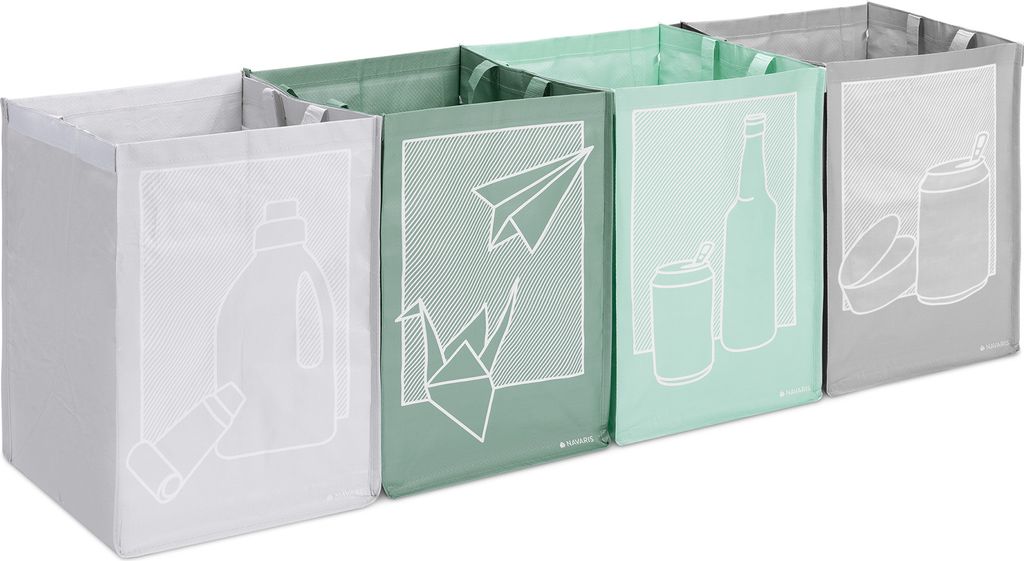 Navaris 4er Set Recycling Taschen für Glas Plastik Metall und Papier - 4fach Mülleimer Müllsortierer - Mülltrennsystem Behälter für Mülltren...