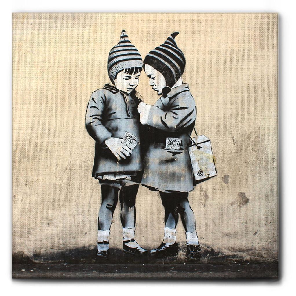 Giallobus - Kinder, London - Banksy - 35L x 35B cm - Bild - Premium Loom Canvas mit hoher Dicke