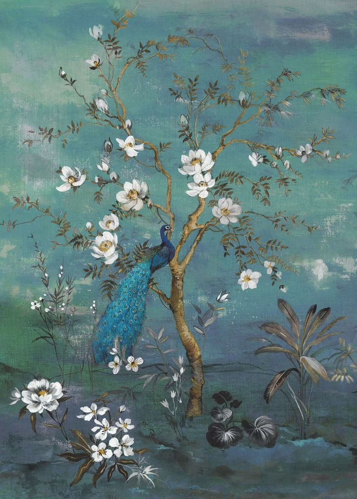 Sanders & Sanders Fototapete Pfau Blau 200 x 280 cm