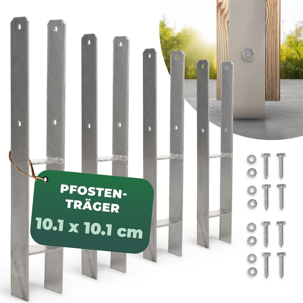 Novatool 4x Einschlagbodenhülsen-Set H-Form 101x101x600 mm, Bodenhülse Sonnenschirm Pfostenträger Zaunpfosten Holzpfosten Bodenhülsen Einschlag...