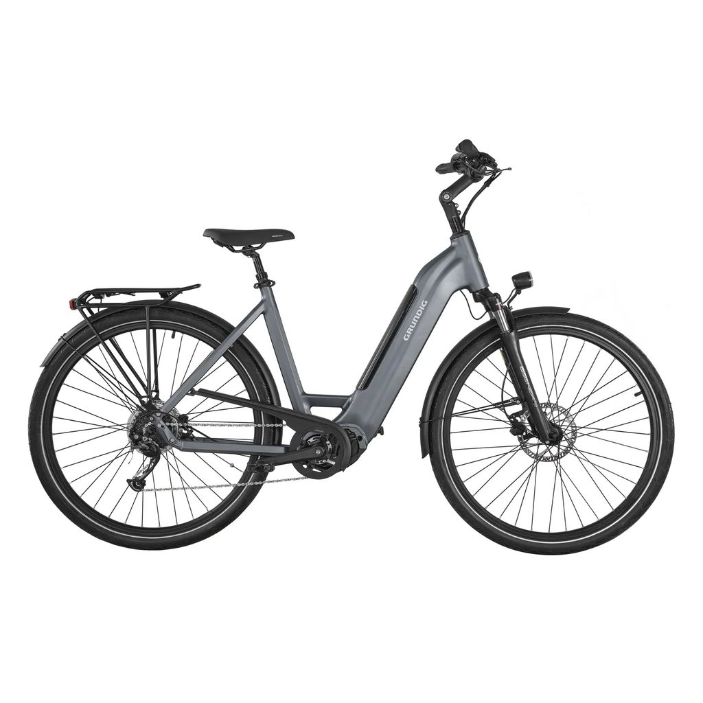 GRUNDIG GCB-1 E-Bike mit Mittelmotor und Drehmomentsensor, Elektrofahrrad E-Cityrad E-Citybike City E-Bikes & E-Hollandräder Lichtgrau