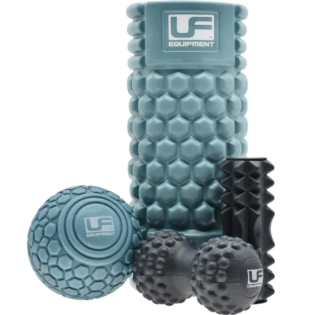 Kit rouleau de massage et accessoires fitness 4 pièces turquoise et noir