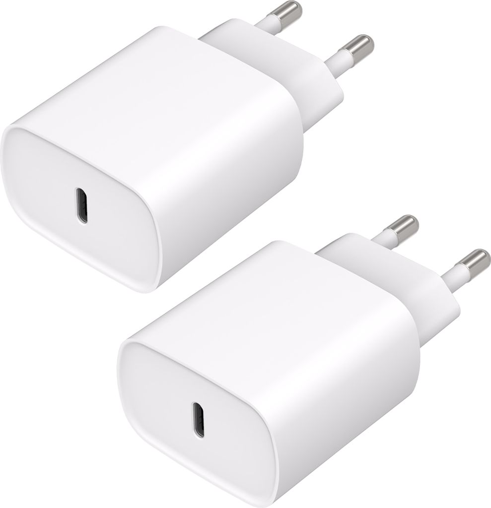 Cazy USB-C-Ladegerät Power Delivery 20W, Adapter mit USB-C-Port, Schnellladegerät, Geeignet für Samsung und iPhone - 2 Stück