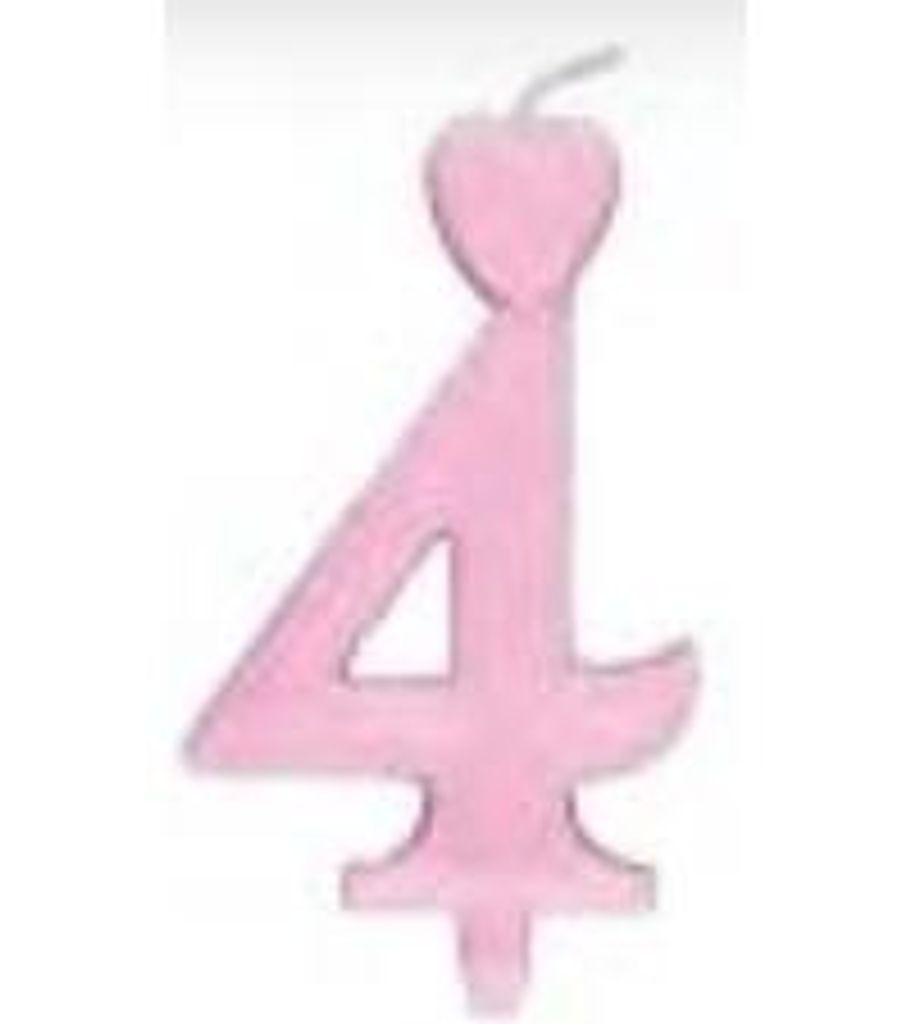 Geburtstagskerze Nummer 4 Rosa Herz Design