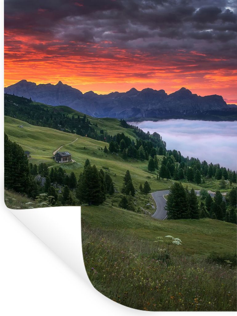 MuchoWow Wandtattoo Wandsticker Wandaufkleber Gras - Berge - Abend 60x80 cm Selbstklebend und Repositionierbar - Repositionierbar - Wasser abweisend