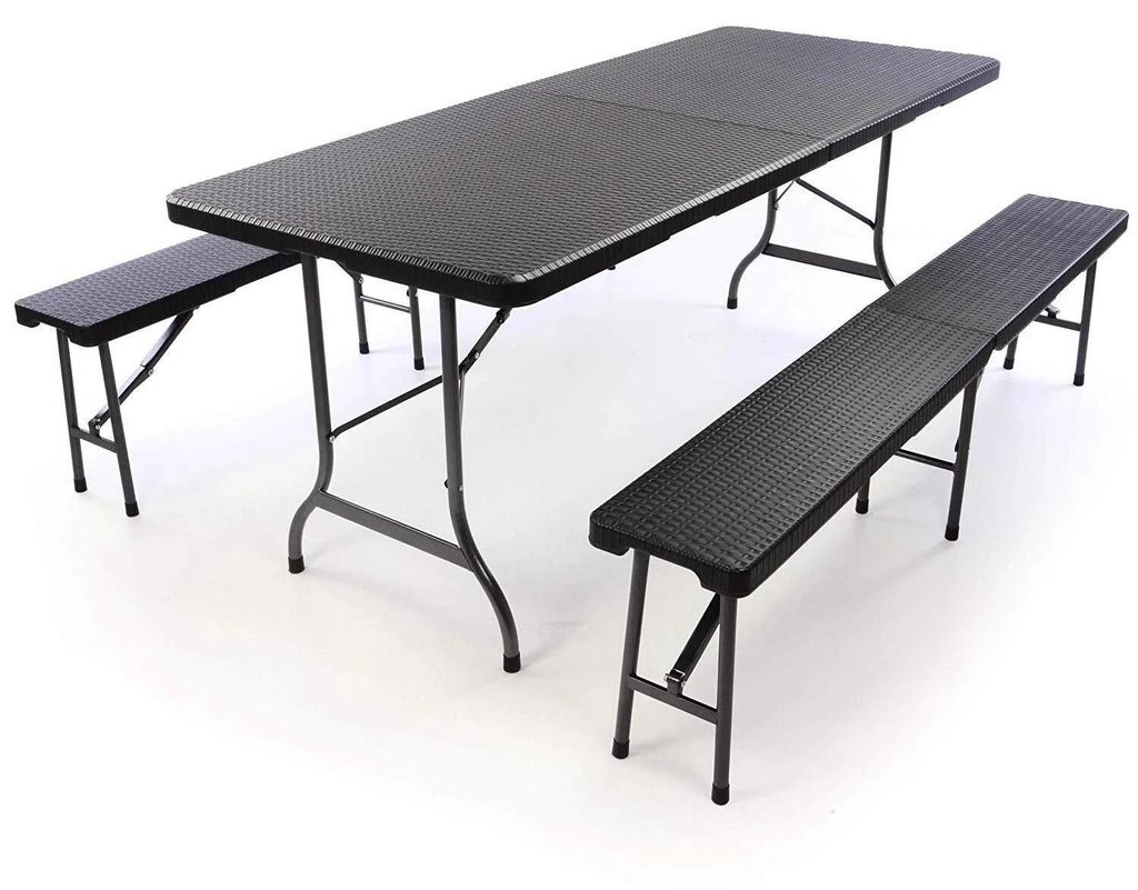 Bierzeltgarnitur 180 cm, 1 Tisch 2 Bänke - Klapptisch-Set für außen - Klappbar - Eisenrahmen - PVC-Oberfläche - Für bis zu 8 Personen - Rechte...