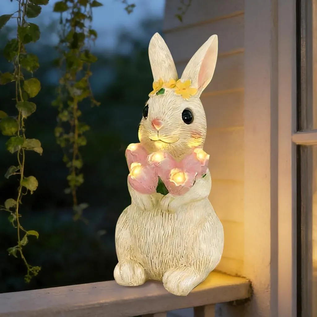Éclairage de Jardin Solaire Lapin 27cm - Décoration Extérieure sans Fil