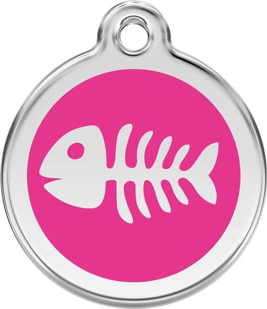 Fisch Skeletton Hot Pink Edelstahl Hundemarke klein/klein Ø. 2 cm - Reddingo