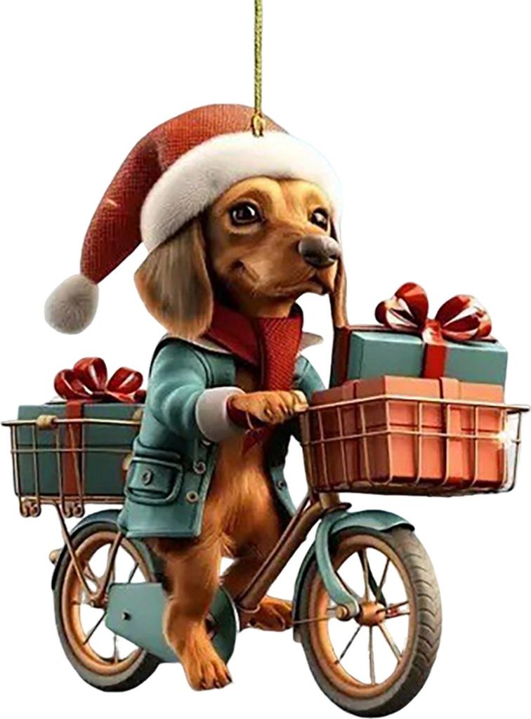 Weihnachtsanhänger in leuchtenden Farben, weihnachtliches Design, Fahrrad- und Hundeform, 2D-Acryl, Weihnachtsschmuck für Zuhause und Partys