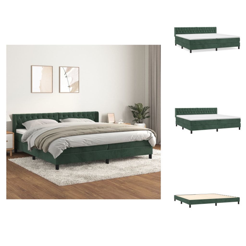 vidaXL Boxspringbett mit Matratze Dunkelgrün 200x200 cm Samt - Betten & Bettgestelle