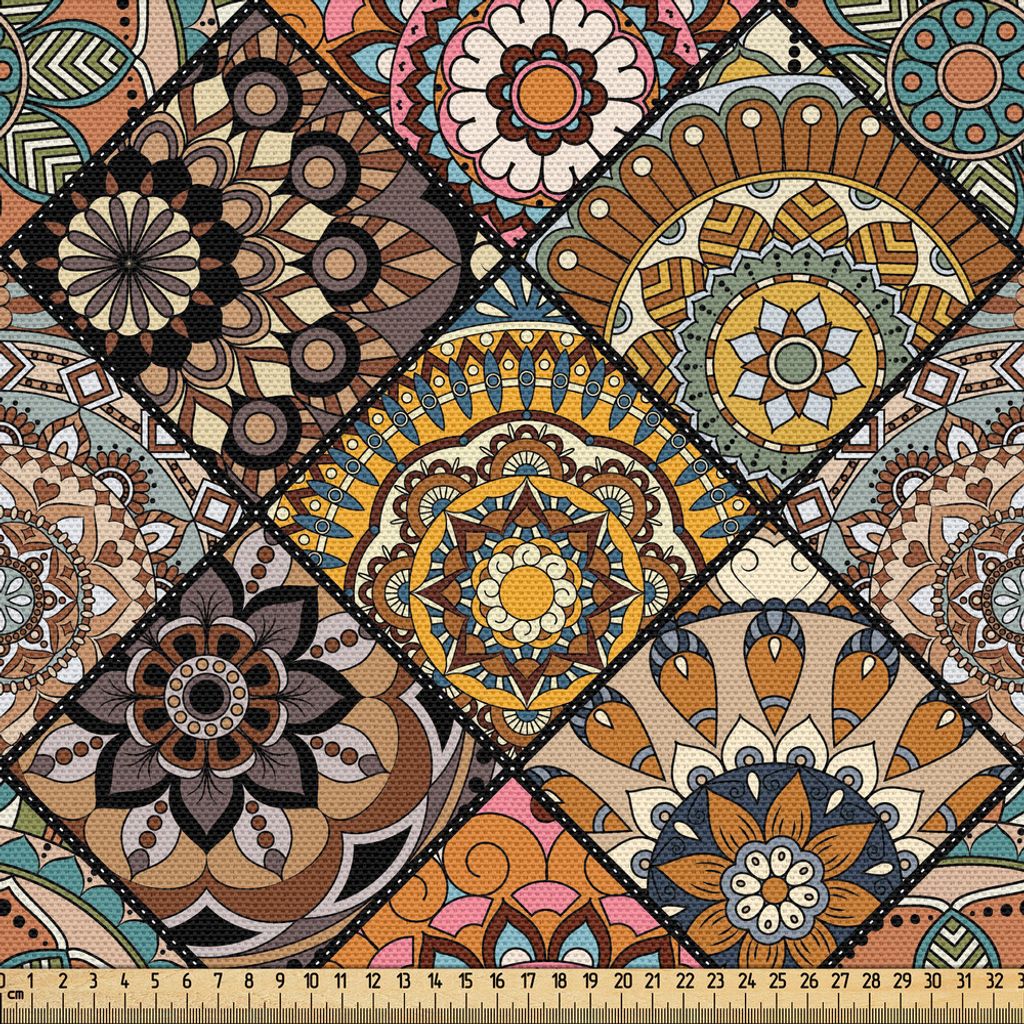 ABAKUHAUS marokkanisch Gewebe als Meterware, Ethnische mexikanische Verzierungen mit abstrakter künstlerischer altmodischer Mandala Checkered, 10 ...